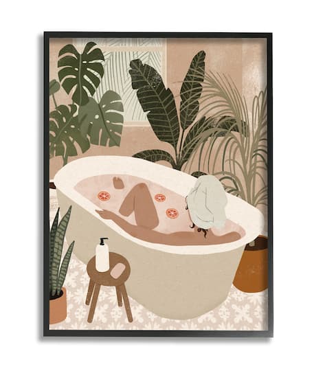Stupell Industries Female Fruit Bath Tropical Palm Plants in Black Frame Wall Art